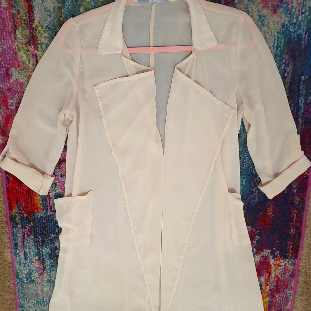 Sweet Rain Cream-Colored Sheer Chiffon Duster, Size Small